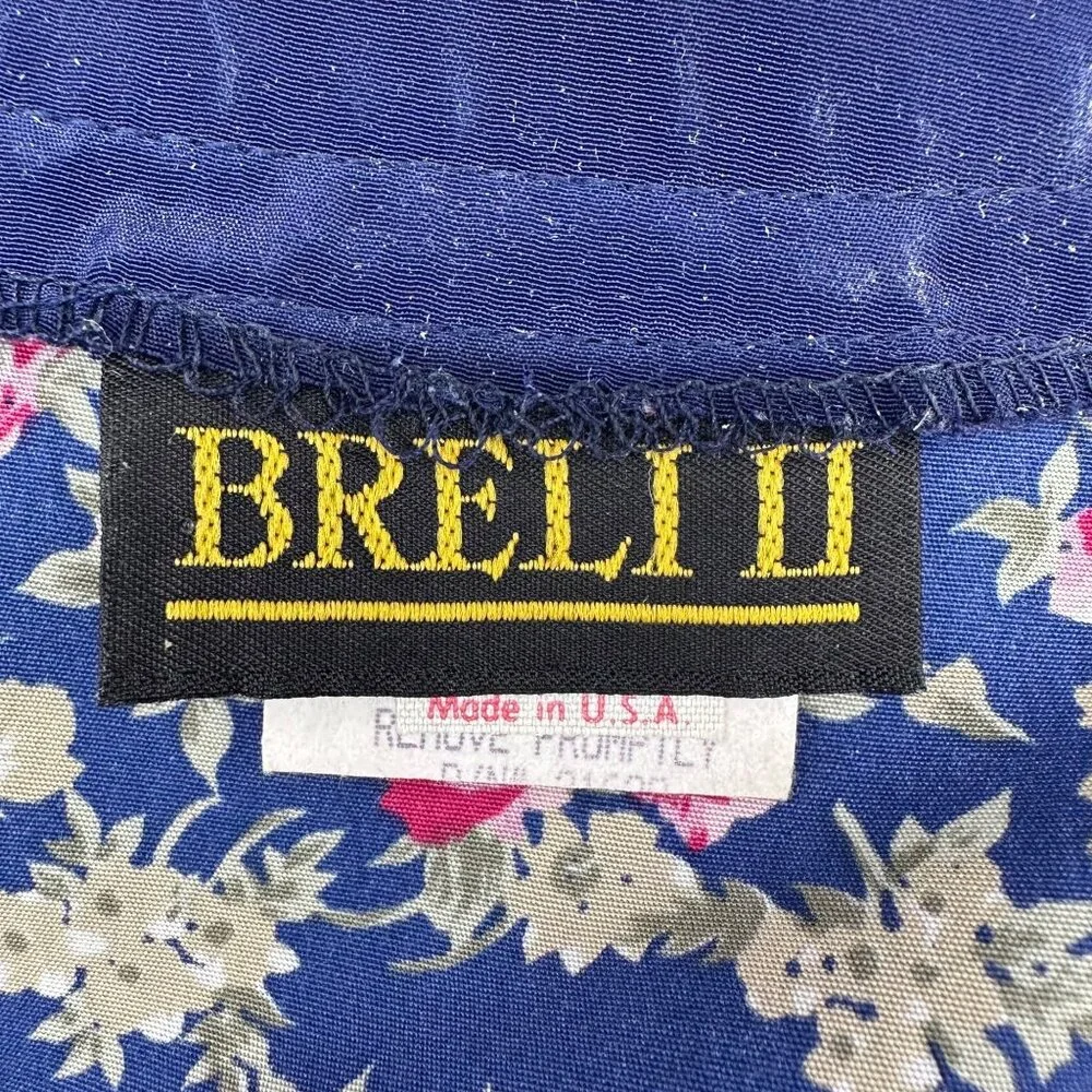 Vintage Floral Pleated Dress Navy Blue Pink Rose 80s Union Made USA Button Front - Picture 4 of 9